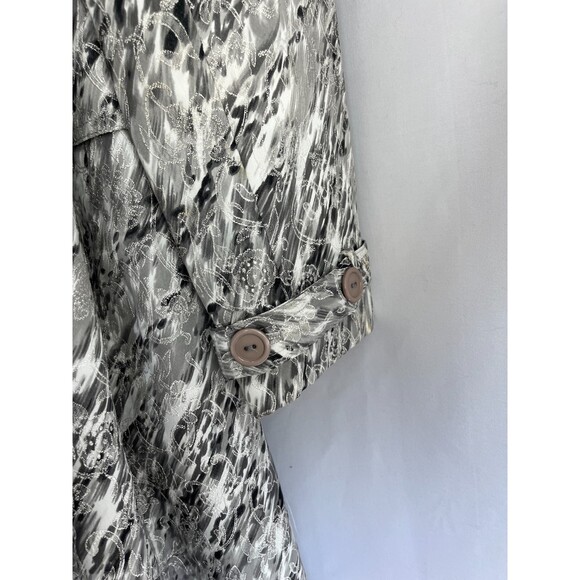 VTG Alberto Makali Floral Quilted Embroidered Trench Coat Jacket 10 Silver White - Picture 7 of 11